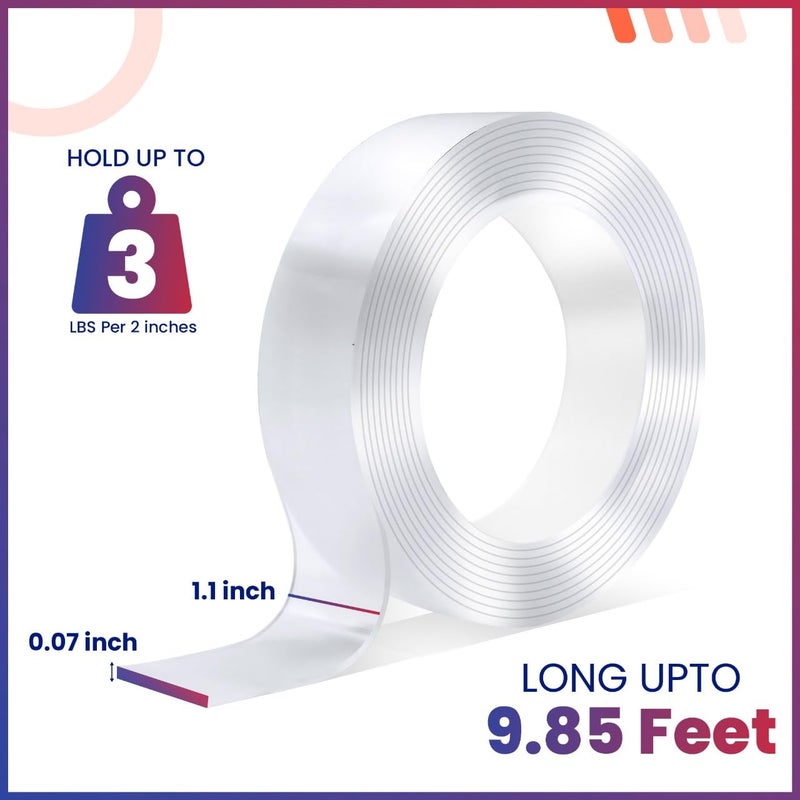 DMAASA Strong Double Sided Tape Heavy Duty (1.18" x 118") Multipurpose Nano Tape Double Sided Mounting Tape for Indoor & Outdoor Use Washable Sticky Tape for Picture Frames, Carpets & Decor(9.85 FT) - Image 2